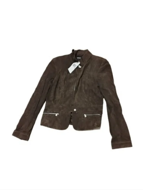 NWT DKNY Women's Suede Leather Brown Zippered Jacket - Picture 1 of 7